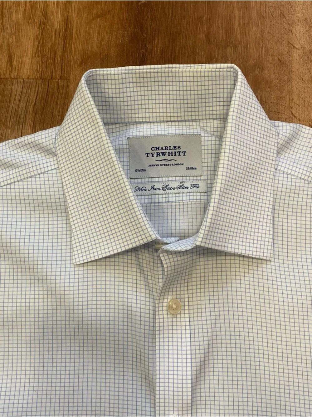 Charles Tyrwhitt Blue and White Micro-Check Dress Shirt Mens 15.5/35 Extra Slim - Picture 5 of 8